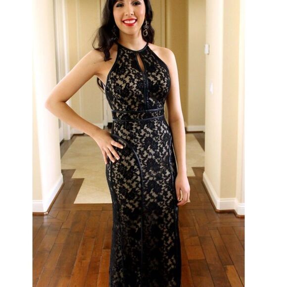 Xscape Open Back Lace Maxi Gown Size 10 Mesh Overlay Special Occasion Wedding - Picture 1 of 12
